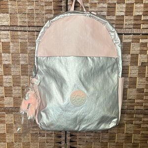 Kipling Metallic Silver and Soft Pink Backpack NWT